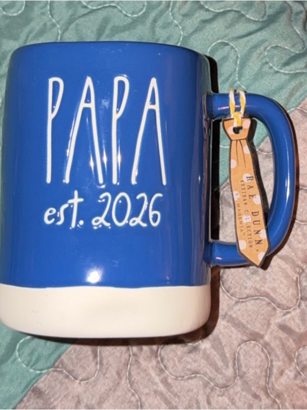 Rae Dunn Blue and White Ceramic Mug with Handle
